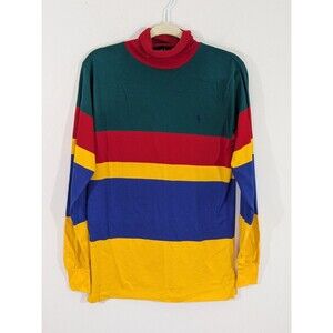 VTG Polo Ralph Lauren Shirt Mens M Turtleneck Striped Rugby Style Pony 90s